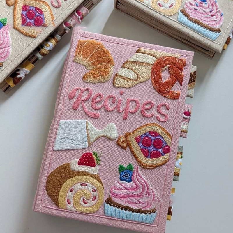 Recipe Journal Handmade Embroidered Fabric Cover