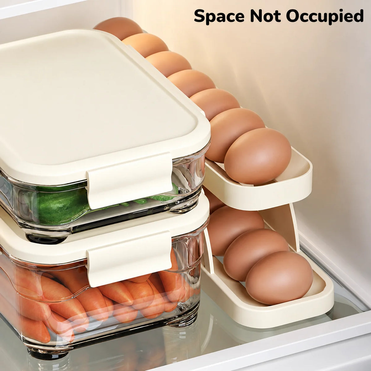 Refrigerator Egg Holder Automatic Rolling Non-Slip Holds 14-15 Eggs