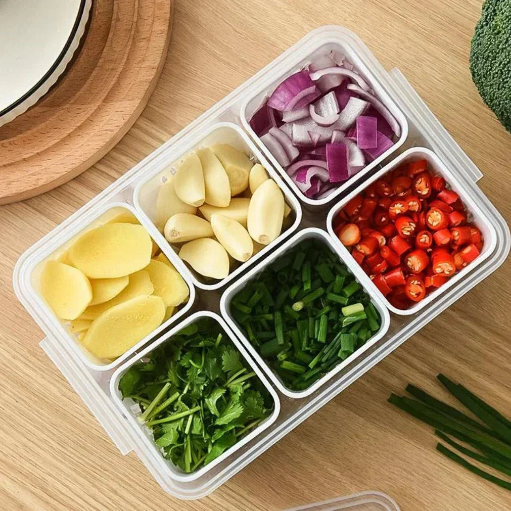 Refrigerator Organizer Six Compartments Drainage Insert Tight-Sealing Lid