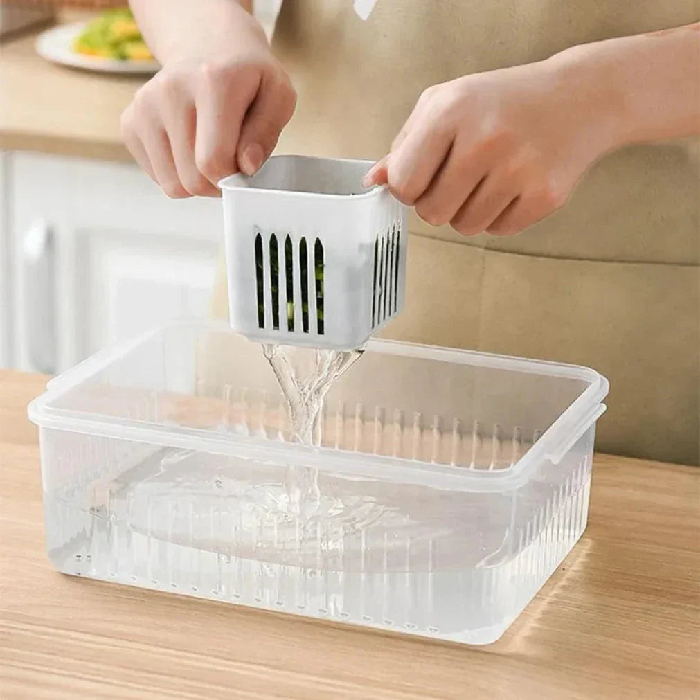 Refrigerator Organizer Six Compartments Drainage Insert Tight-Sealing Lid