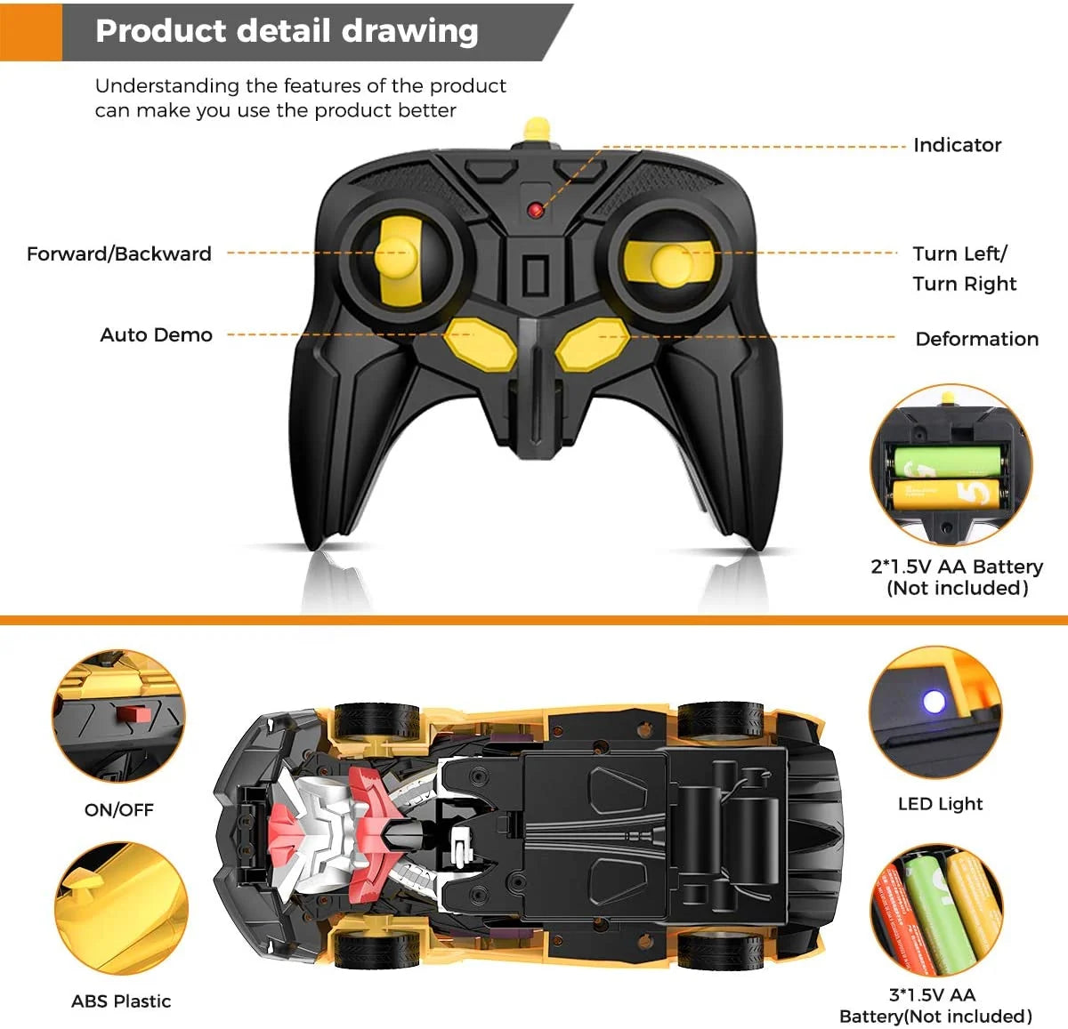Remote Control Car Transforming Drift & Rotation Durable ABS