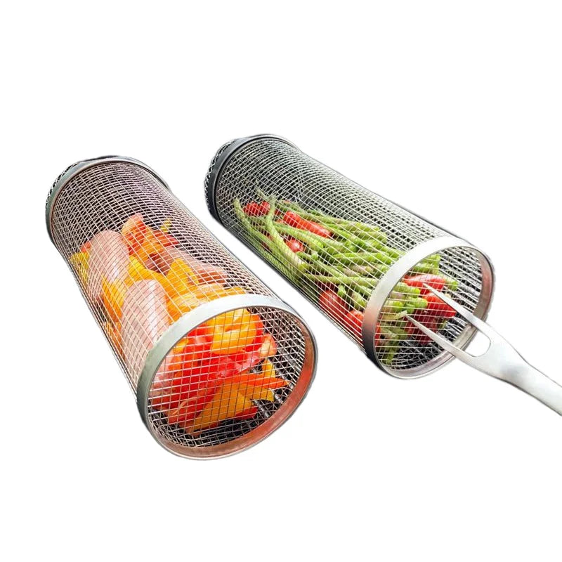 Rotating Grill Basket 304 Stainless Steel Secure Latch