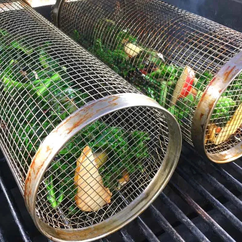 Rotating Grill Basket 304 Stainless Steel Secure Latch
