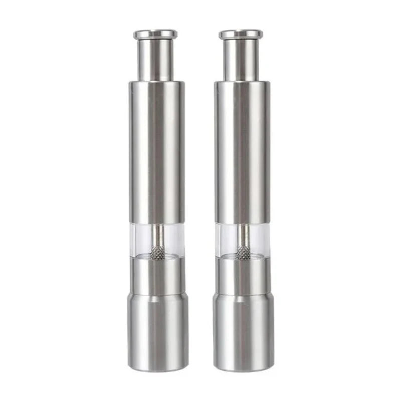 Salt & Pepper Grinder One-Hand Push Stainless Steel 2-Pack
