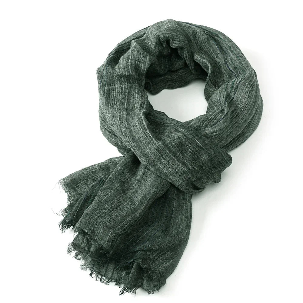 Scarf Cotton-Linen Blend Striped Fringed Lightweight