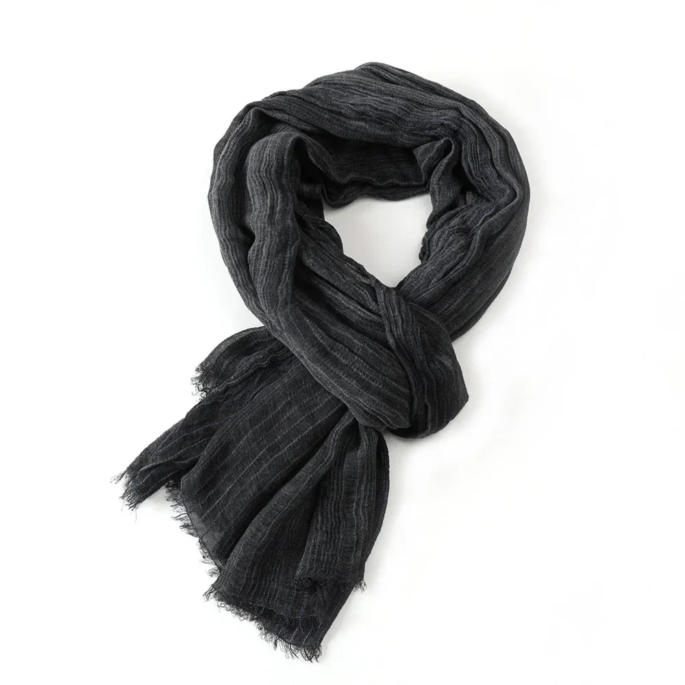 Scarf Cotton-Linen Blend Striped Fringed Lightweight
