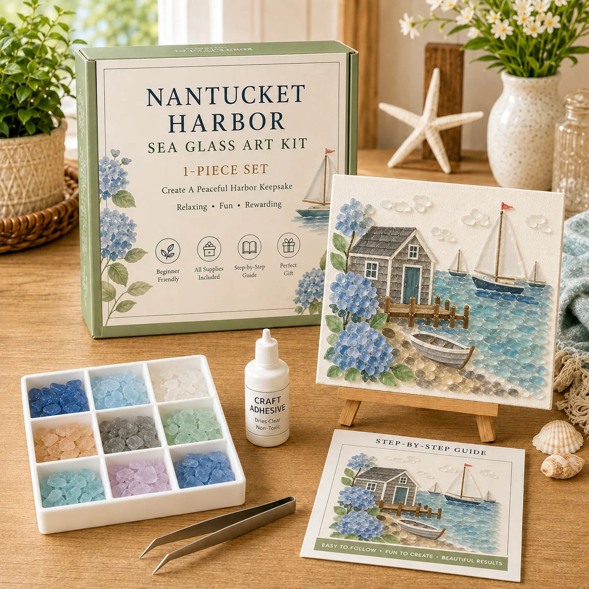 Sea Glass Art Kit Frame Included Pre-Printed Template
