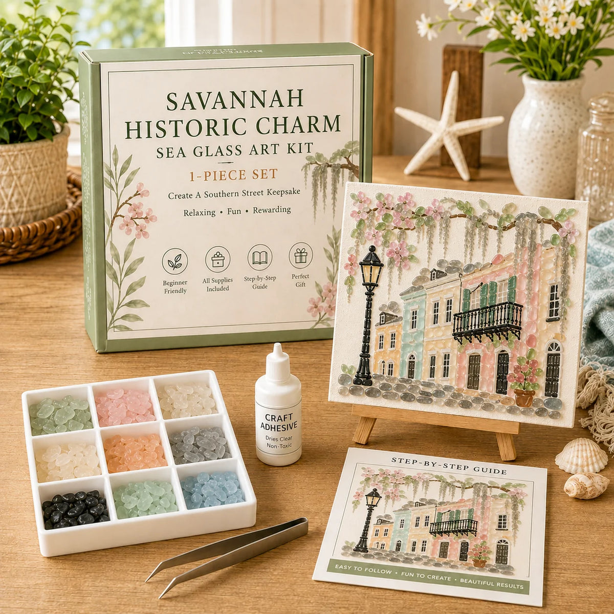 Sea Glass Art Kit Frame Included Pre-Printed Template