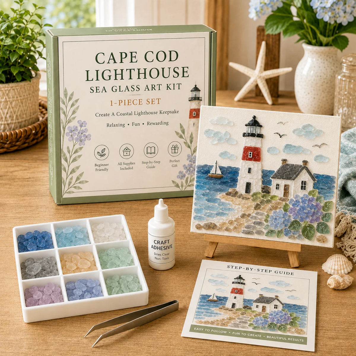 Sea Glass Art Kit Frame Included Pre-Printed Template
