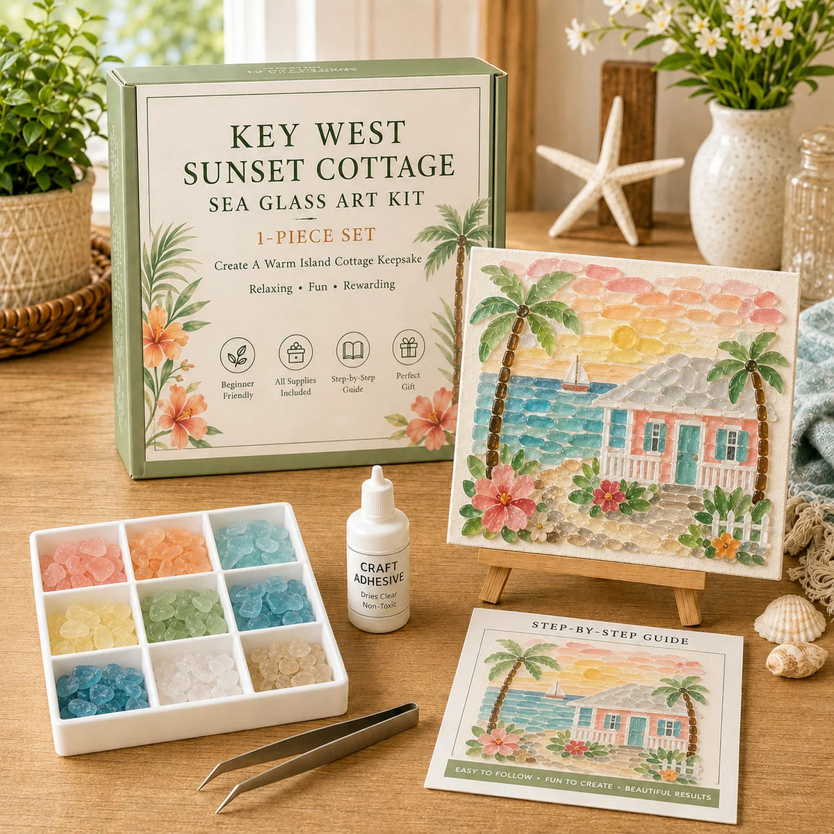 Sea Glass Art Kit Frame Included Pre-Printed Template
