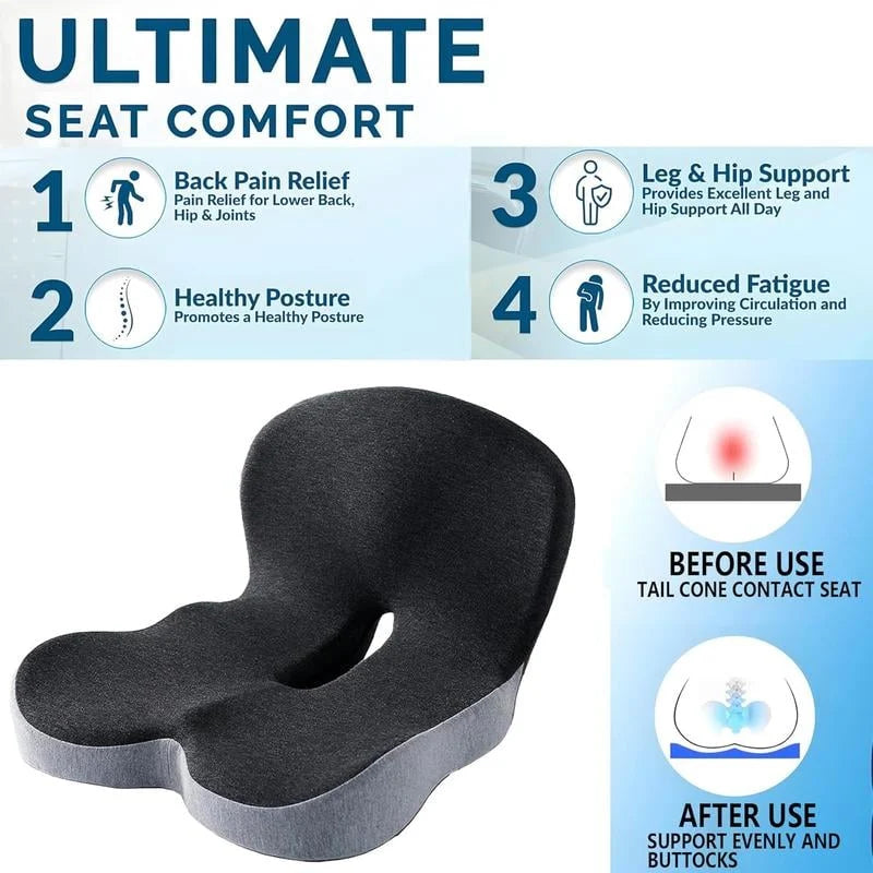 Seat Cushion Ergonomic Cutout Memory Foam Non-Slip Base