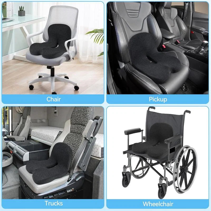 Seat Cushion Ergonomic Cutout Memory Foam Non-Slip Base