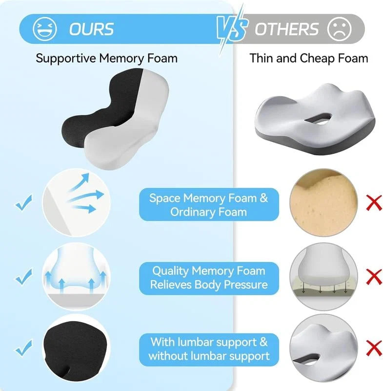 Seat Cushion Ergonomic Cutout Memory Foam Non-Slip Base