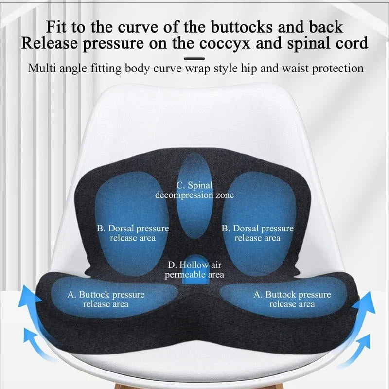 Seat Cushion Ergonomic Cutout Memory Foam Non-Slip Base