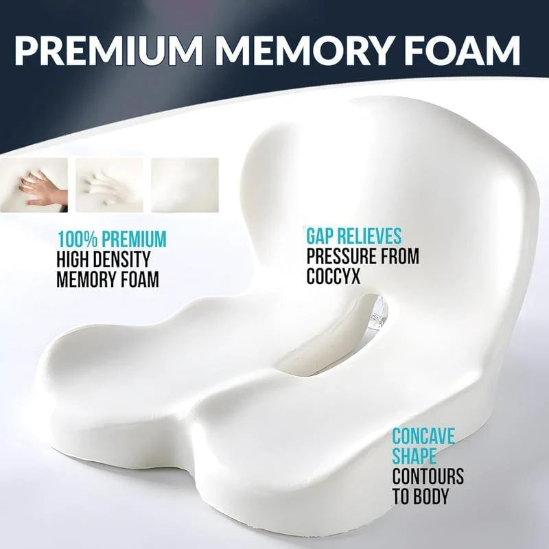 Seat Cushion Ergonomic Cutout Memory Foam Non-Slip Base