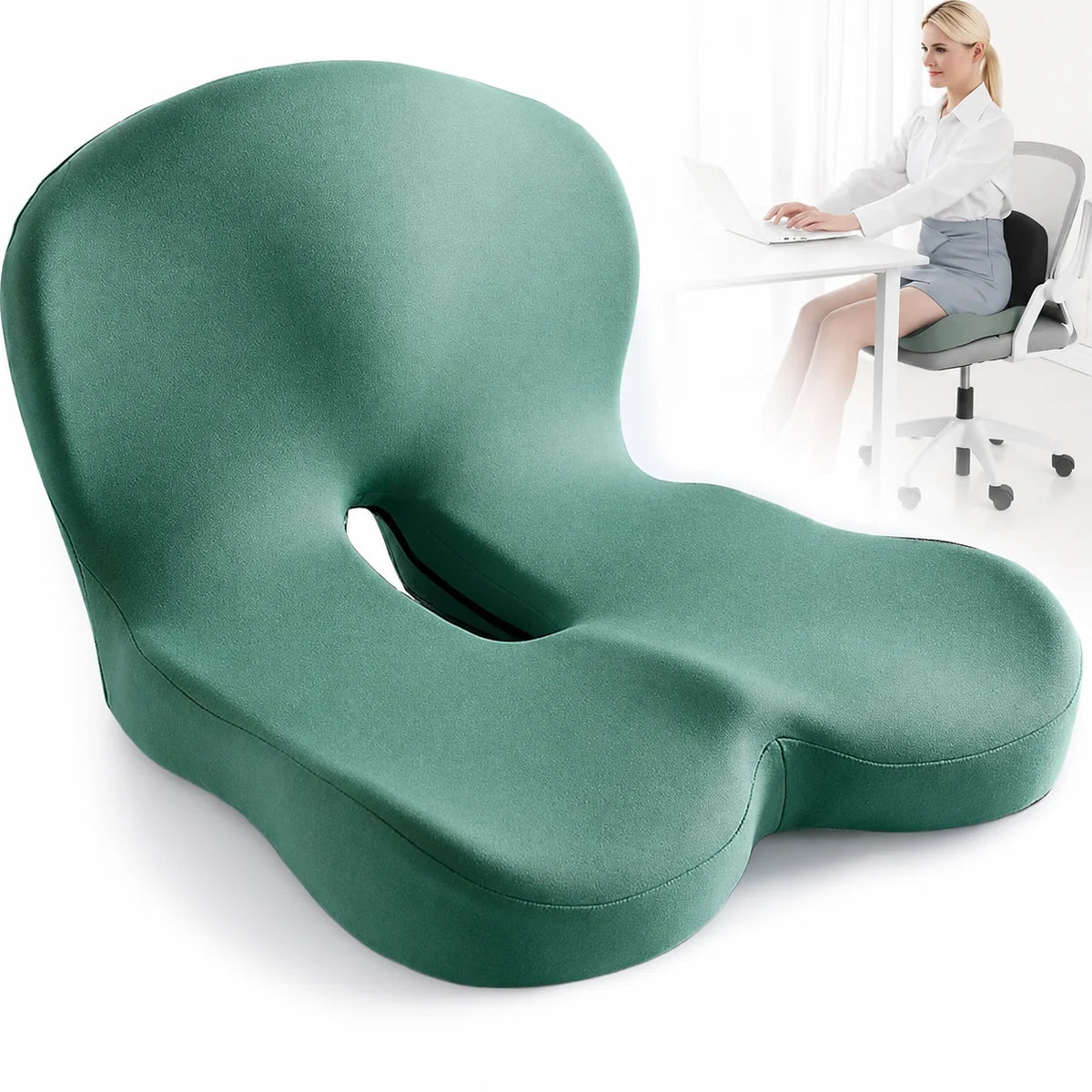 Seat Cushion Ergonomic Memory Foam Non-Slip & Washable Cover