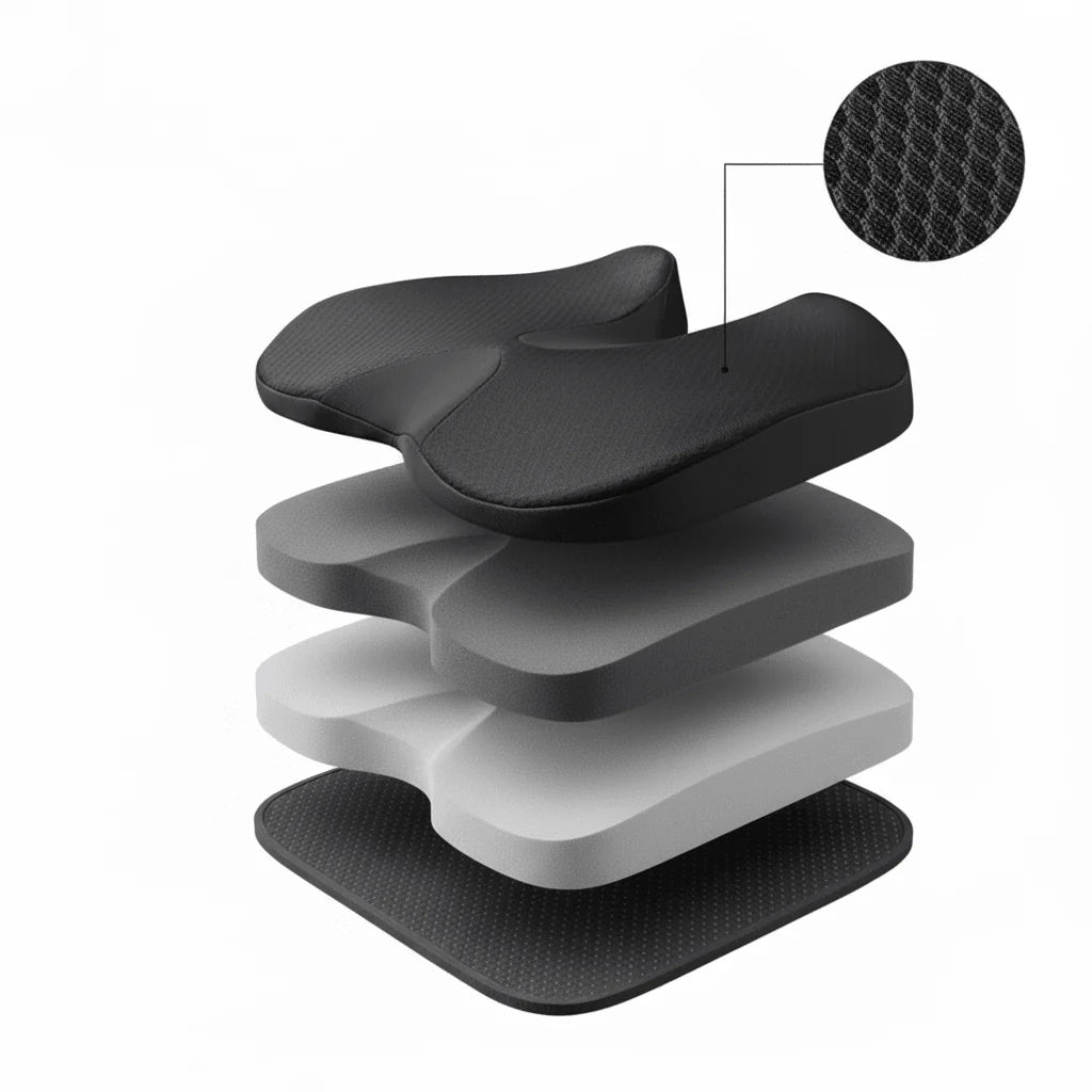 Seat Cushion Memory Foam Breathable Removable Cover Non-Slip Base