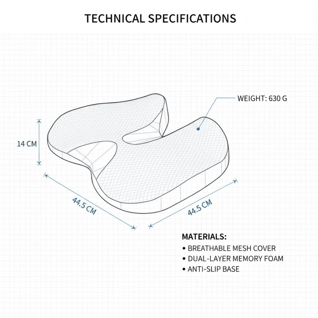 Seat Cushion Memory Foam Breathable Removable Cover Non-Slip Base