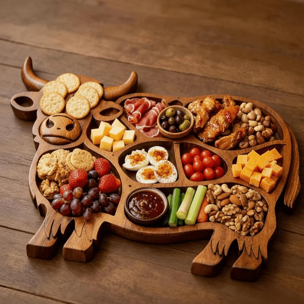 Serving Board Solid Wood Rustic Cow Design