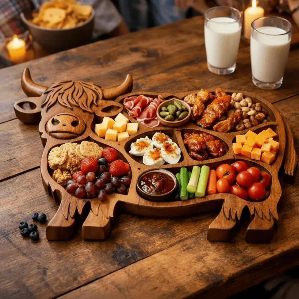 Serving Board Solid Wood Rustic Cow Design