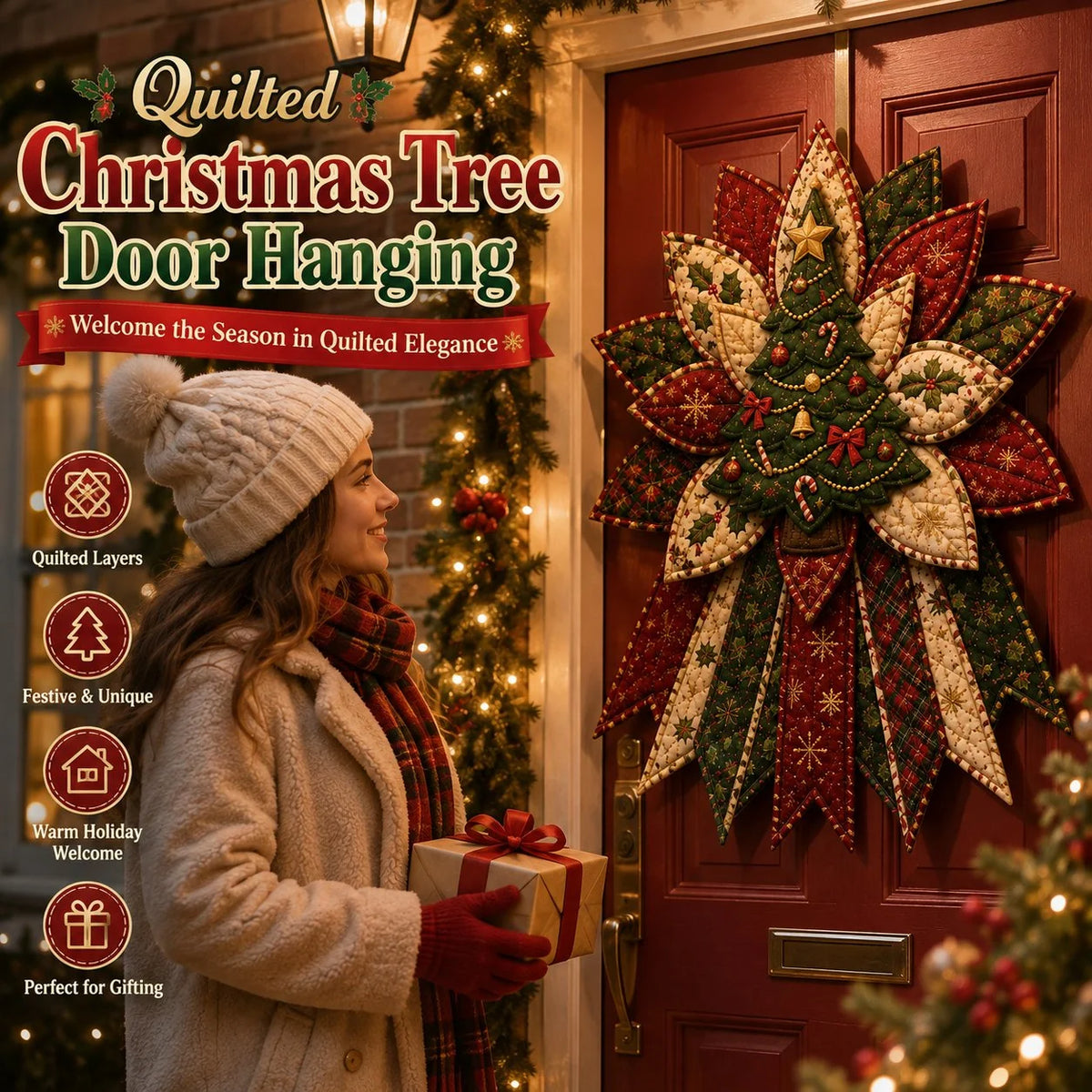 Sewing Kit Christmas Door Hanging Quilted Beginner-Friendly