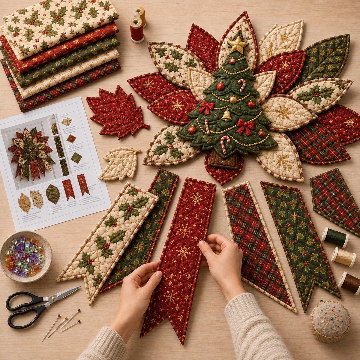 Sewing Kit Christmas Door Hanging Quilted Beginner-Friendly