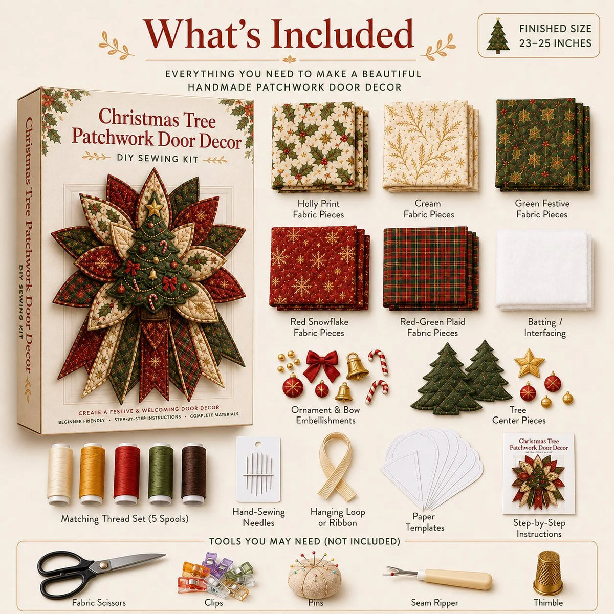 Sewing Kit Christmas Door Hanging Quilted Beginner-Friendly