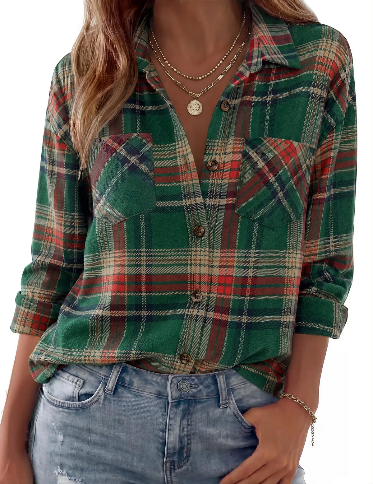 Shirt Jacket Soft Flannel Oversized Plaid Chest Pockets