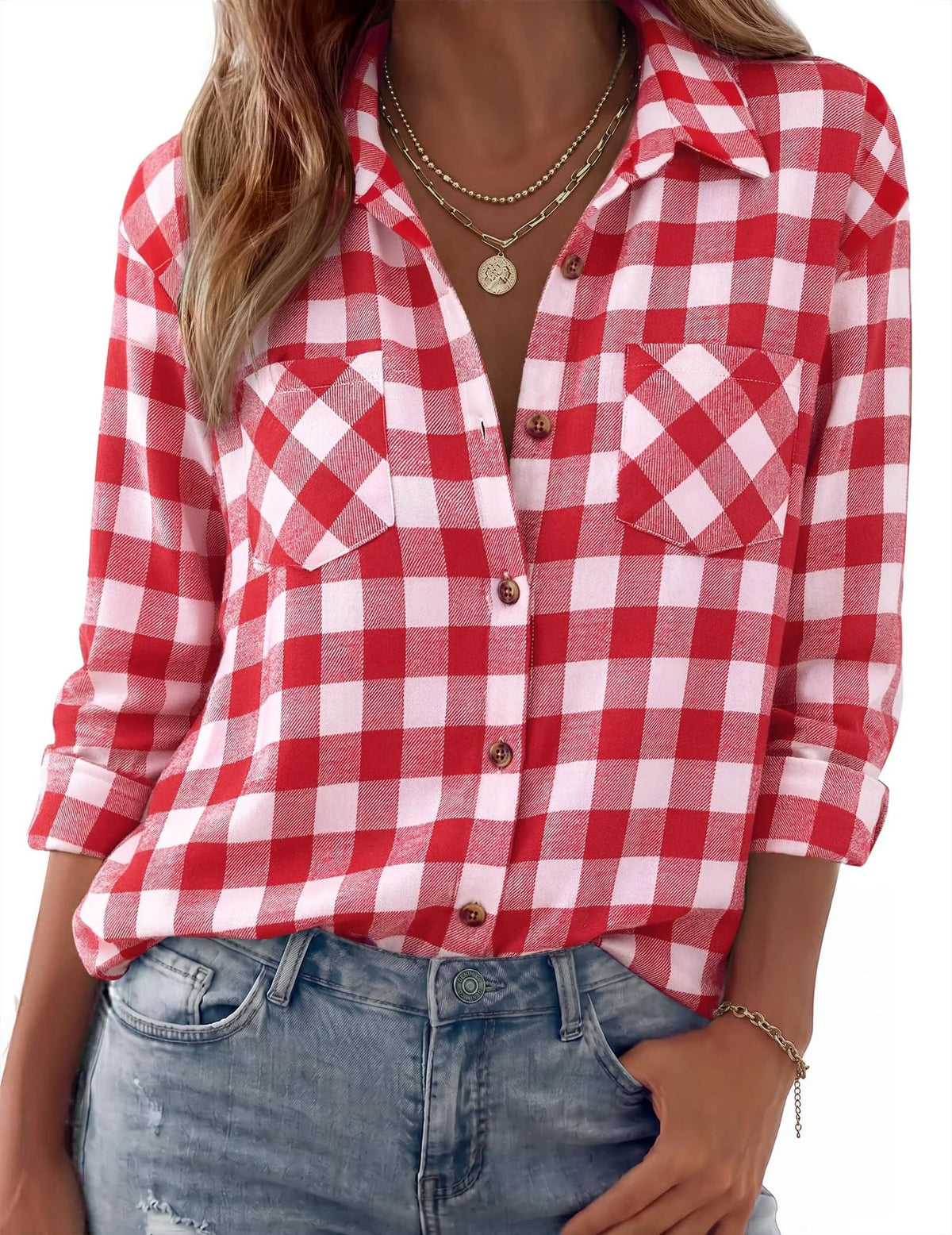 Shirt Jacket Soft Flannel Oversized Plaid Chest Pockets