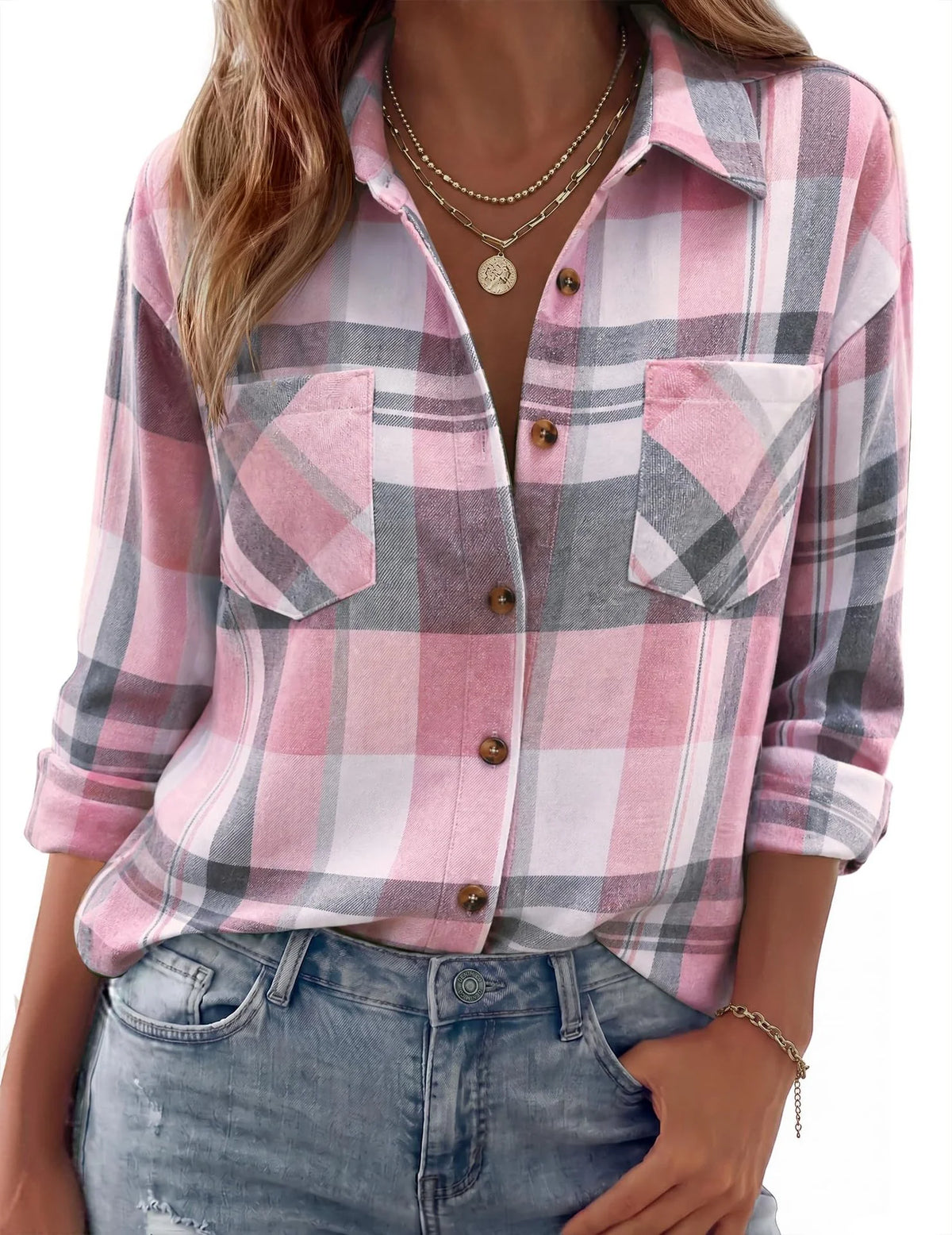 Shirt Jacket Soft Flannel Oversized Plaid Chest Pockets