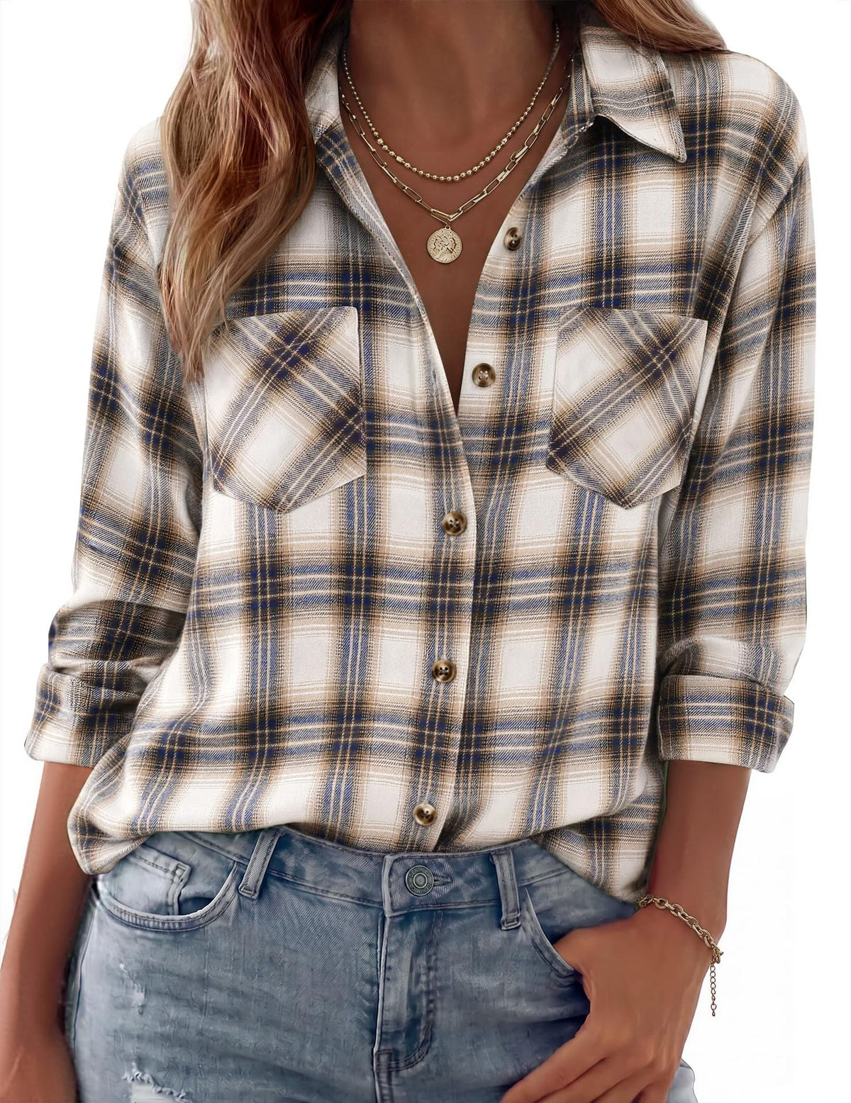 Shirt Jacket Soft Flannel Oversized Plaid Chest Pockets