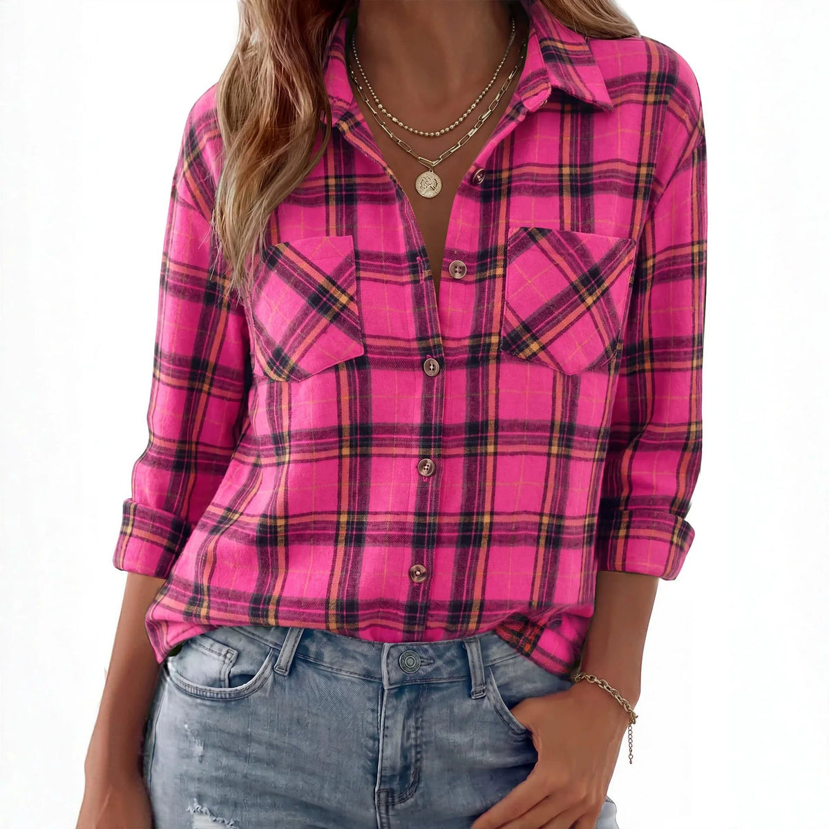 Shirt Jacket Soft Flannel Oversized Plaid Chest Pockets