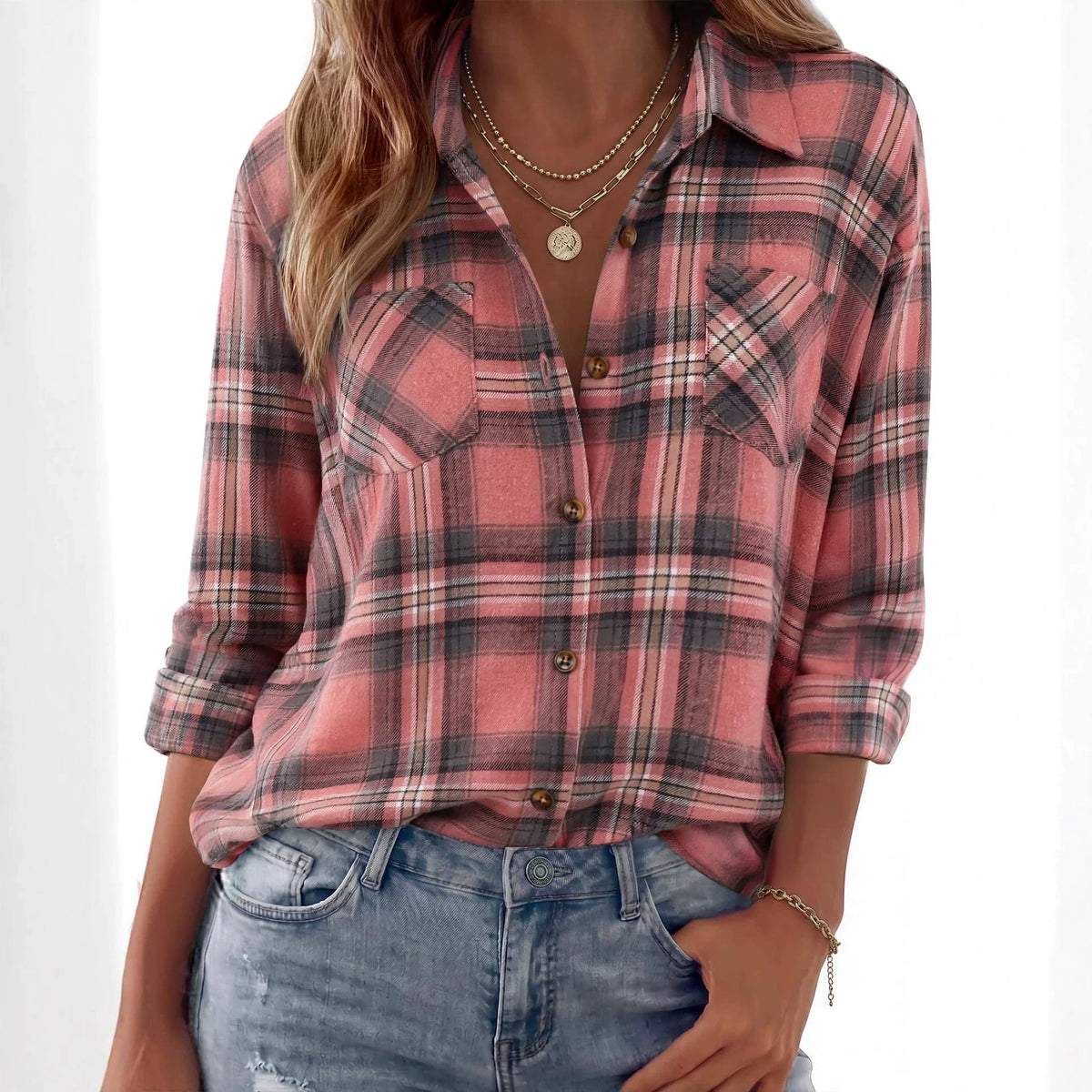 Shirt Jacket Soft Flannel Oversized Plaid Chest Pockets