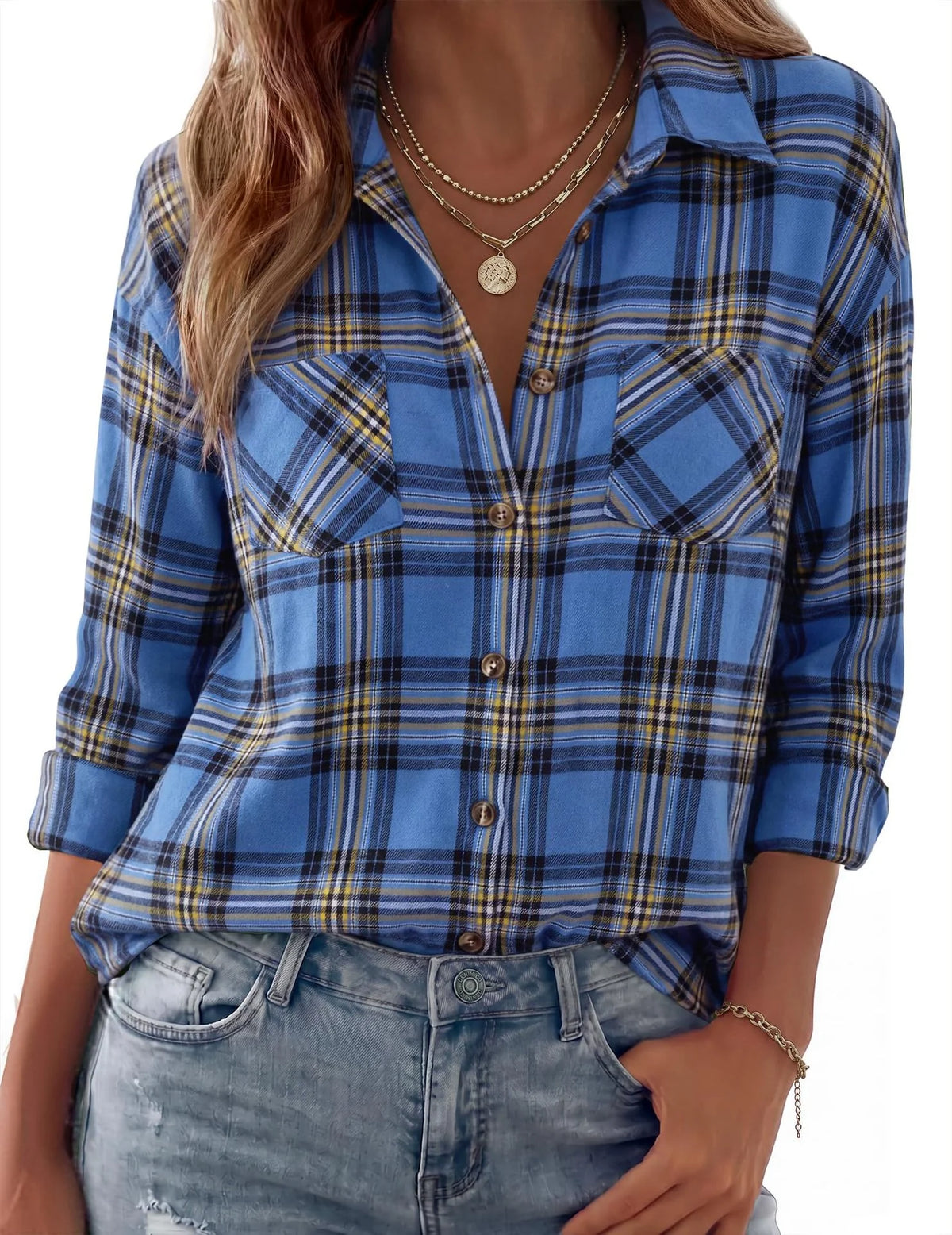 Shirt Jacket Soft Flannel Oversized Plaid Chest Pockets