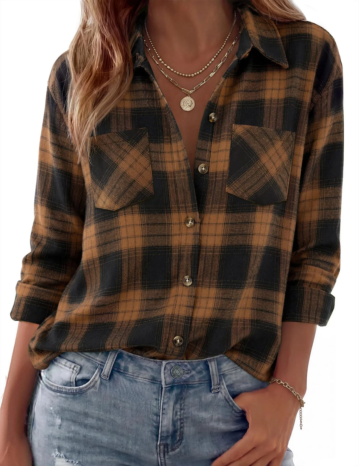 Shirt Jacket Soft Flannel Oversized Plaid Chest Pockets