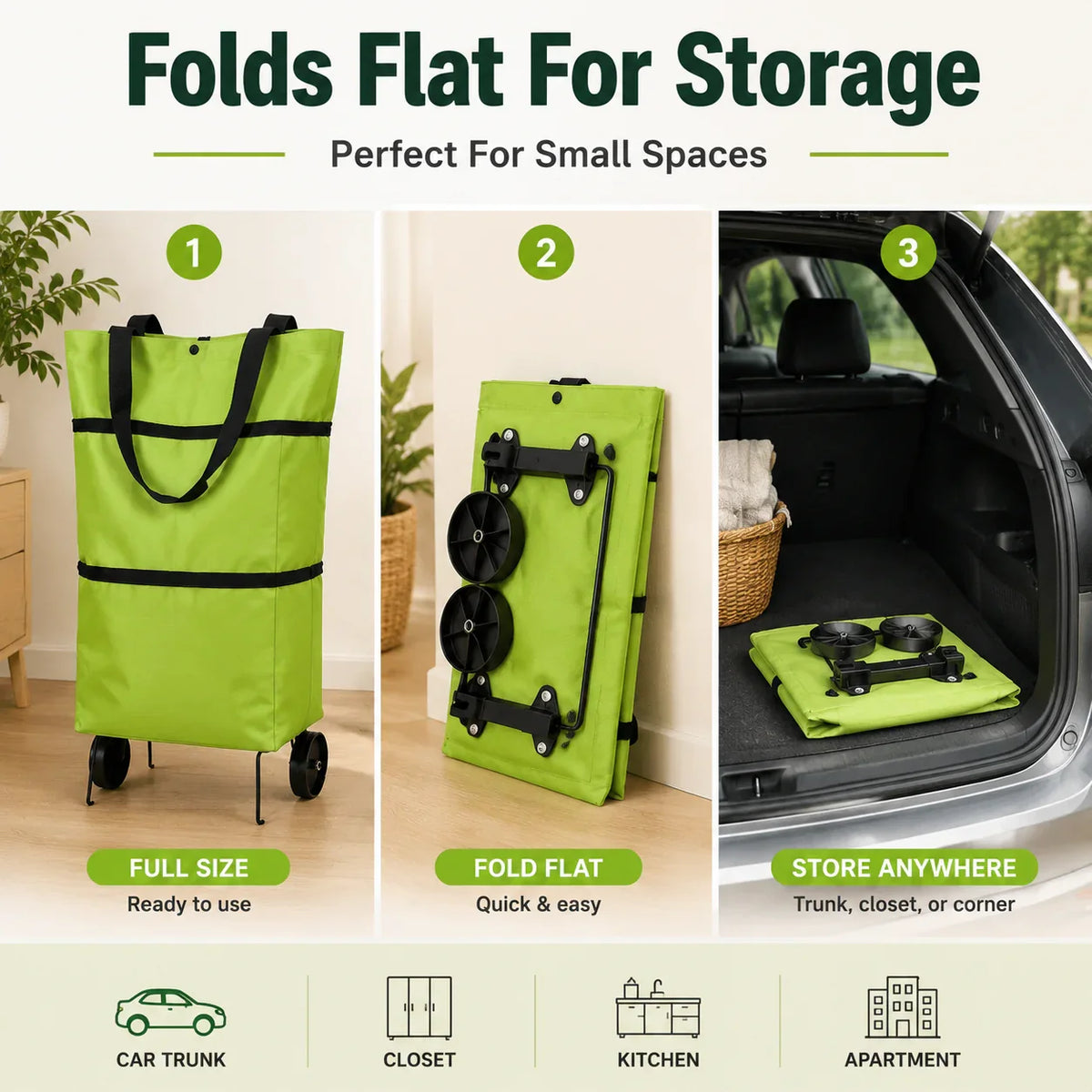 Shopping Bag Foldable 2-In-1 Tote & Rolling Trolley