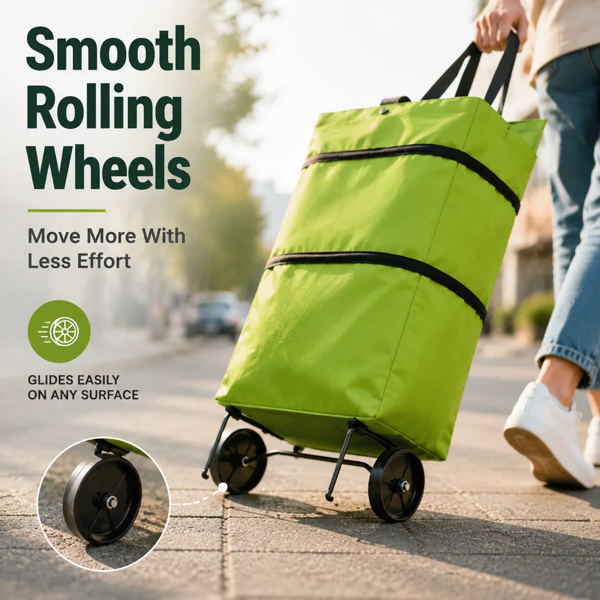 Shopping Bag Foldable 2-In-1 Tote & Rolling Trolley