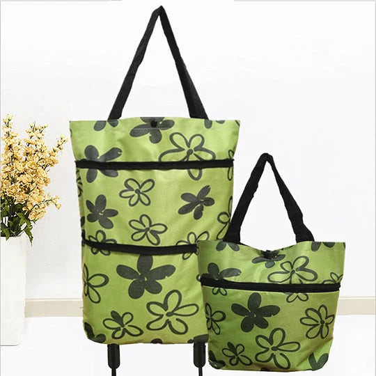 Shopping Bag Foldable 2-In-1 Tote & Rolling Trolley