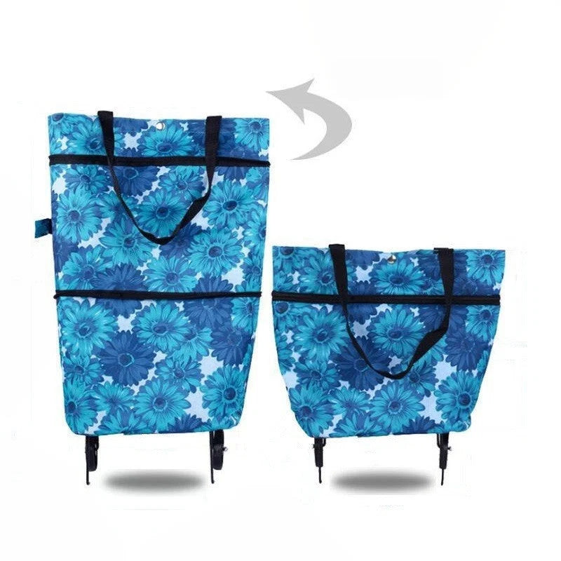 Shopping Bag Foldable 2-In-1 Tote & Rolling Trolley