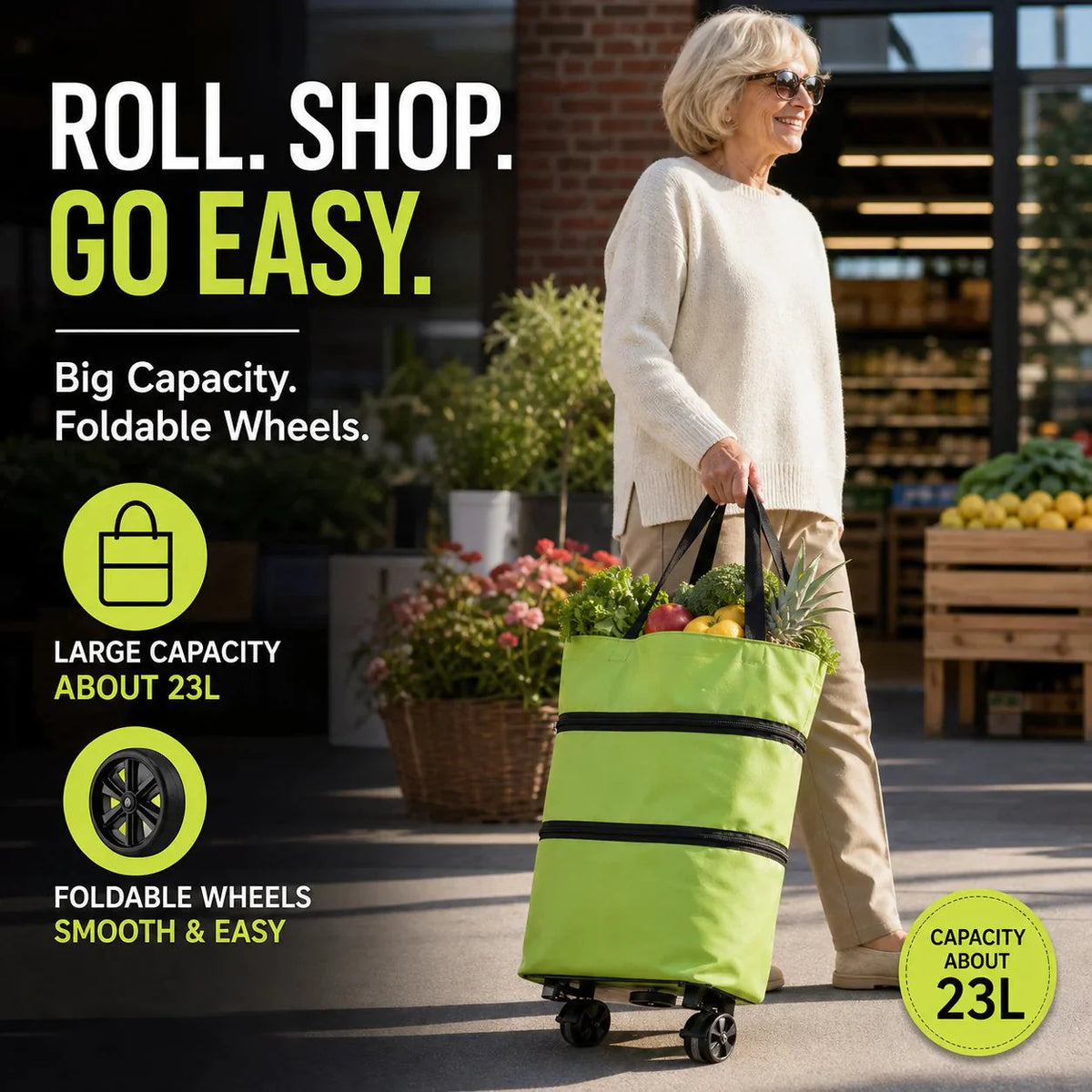 Shopping Bag Foldable 2-In-1 Tote & Rolling Trolley
