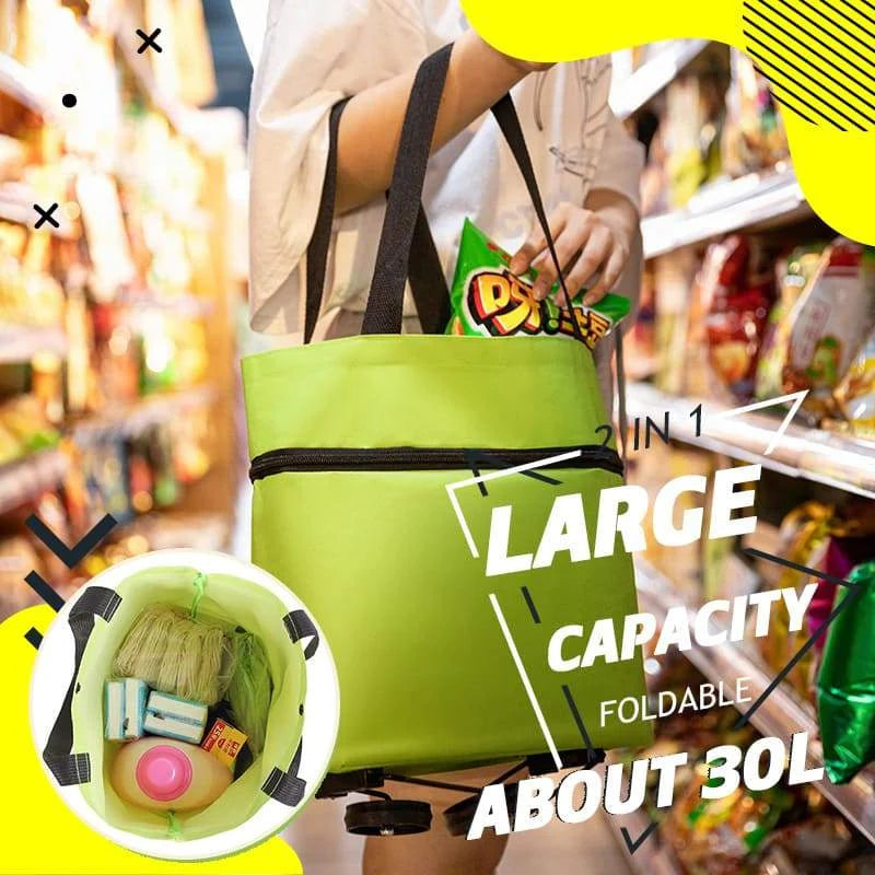 Shopping Bag Foldable 2-In-1 Tote & Rolling Trolley
