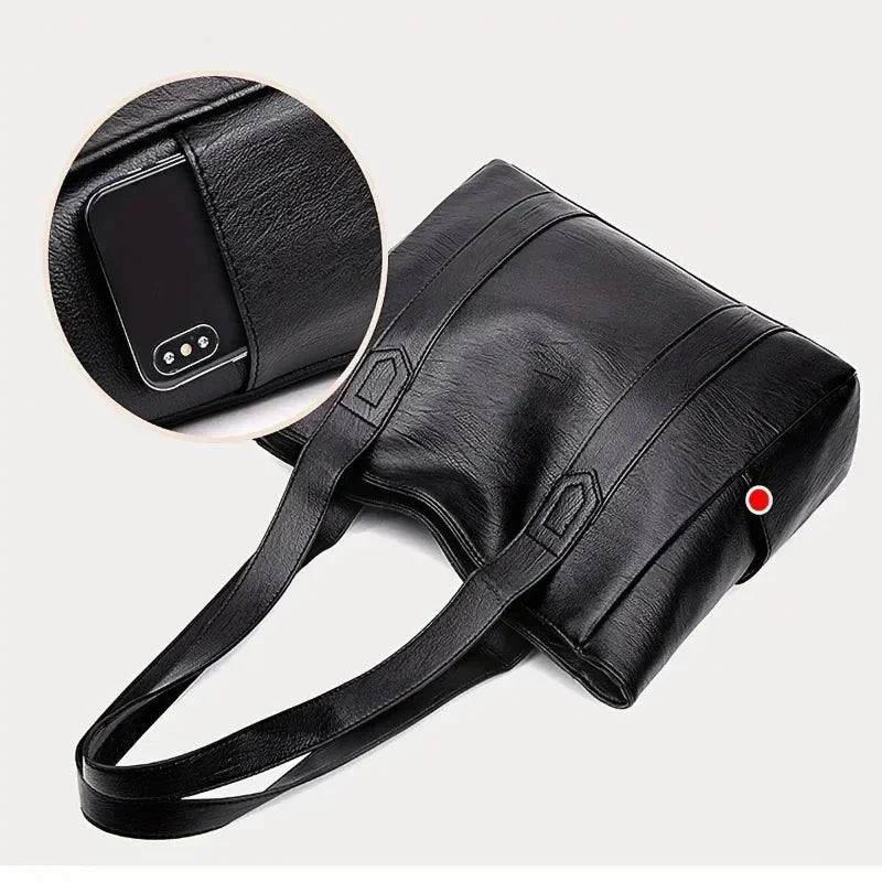 Shoulder Bag Smooth Faux Leather Spacious Inner Pockets