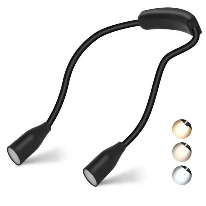 Shoulder Reading Light Dual Bendable Arms Adjustable Brightness Rechargeable