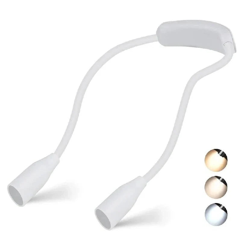 Shoulder Reading Light Dual Bendable Arms Adjustable Brightness Rechargeable