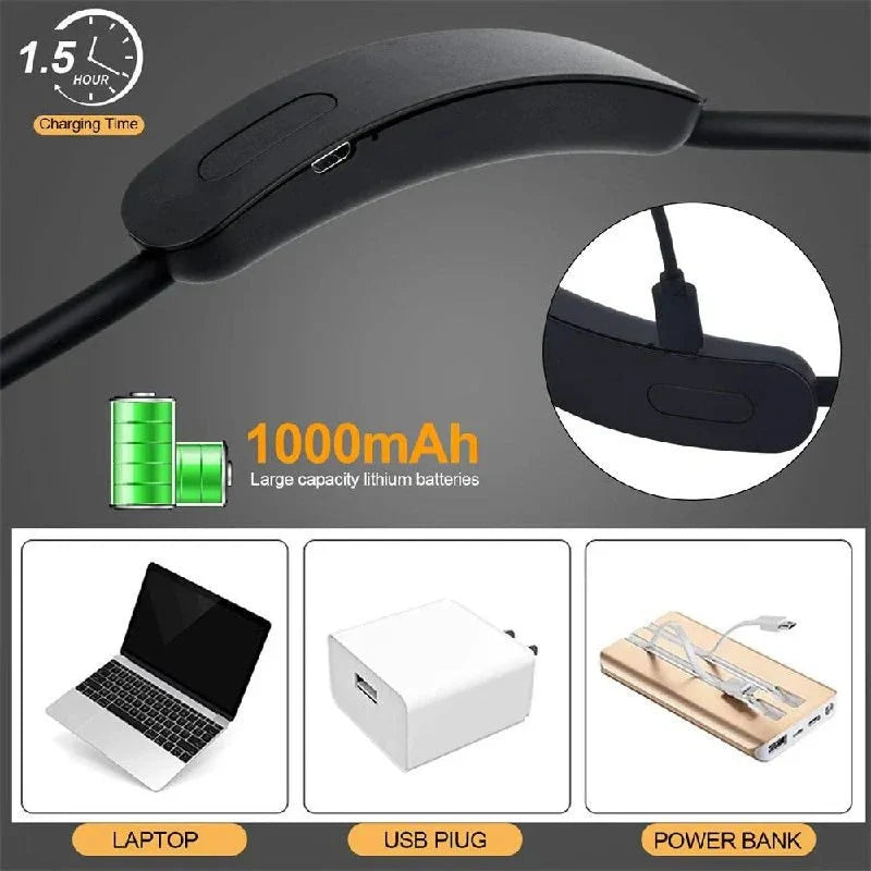 Shoulder Reading Light Dual Bendable Arms Adjustable Brightness Rechargeable
