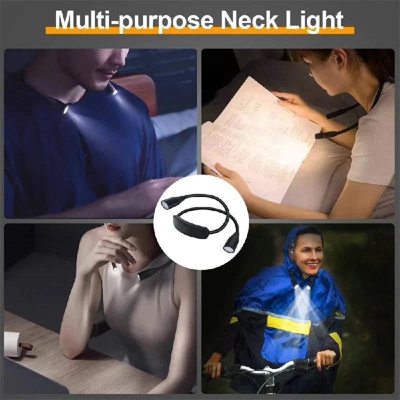 Shoulder Reading Light Dual Bendable Arms Adjustable Brightness Rechargeable