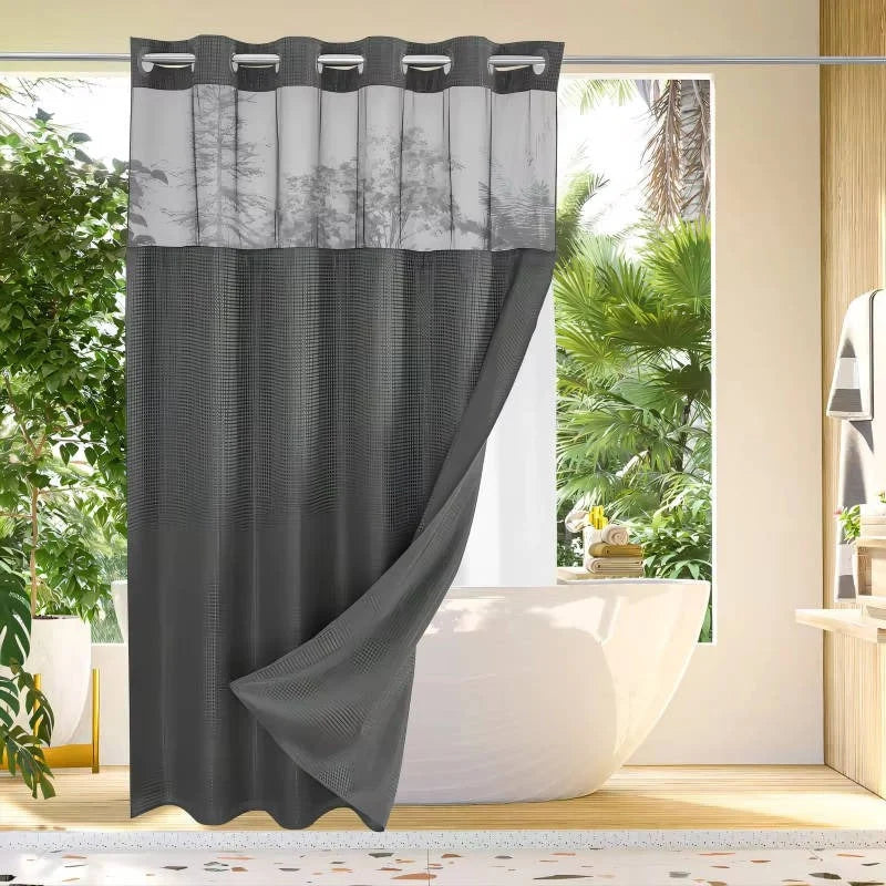 Shower Curtain Hookless Waffle Texture Integrated Liner