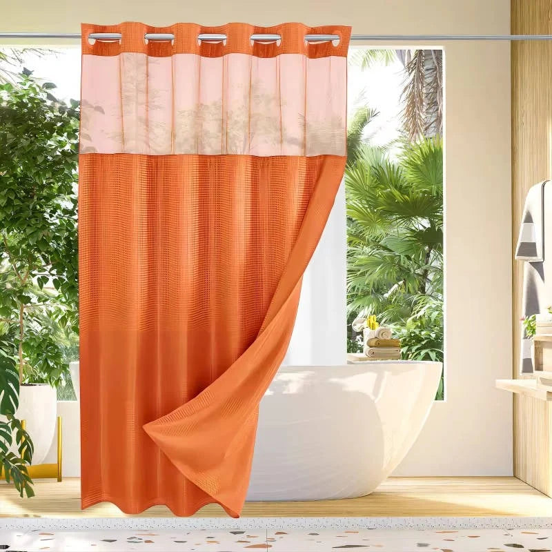 Shower Curtain Hookless Waffle Texture Integrated Liner