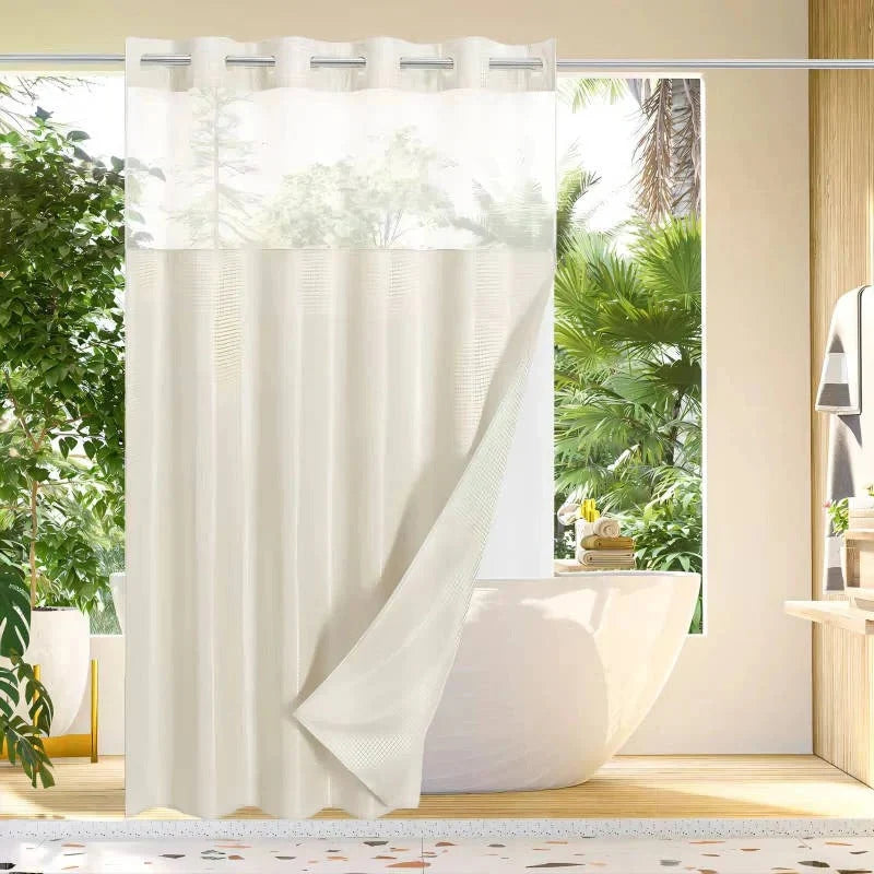 Shower Curtain Hookless Waffle Texture Integrated Liner