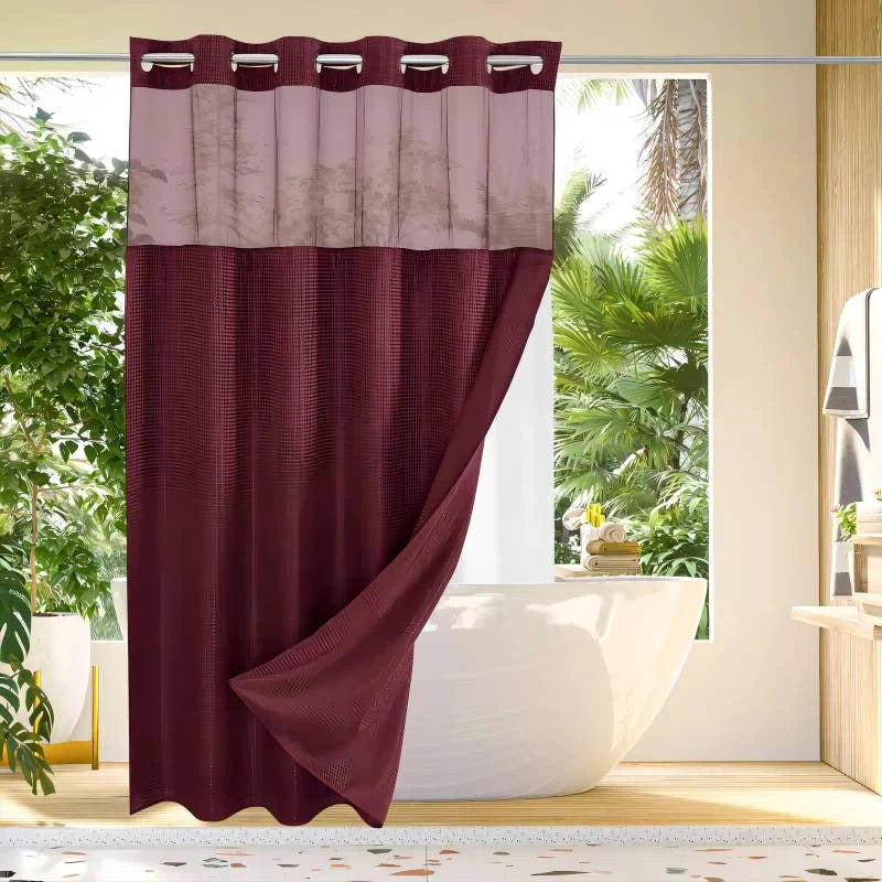 Shower Curtain Hookless Waffle Texture Integrated Liner
